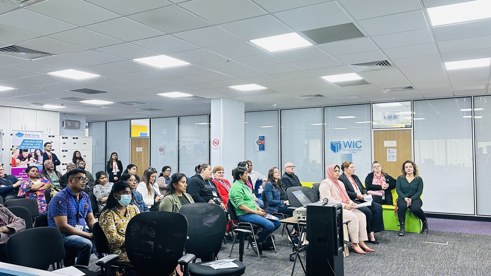 A wide shot of the seated audience at the Student Entrepreneur Society launch event