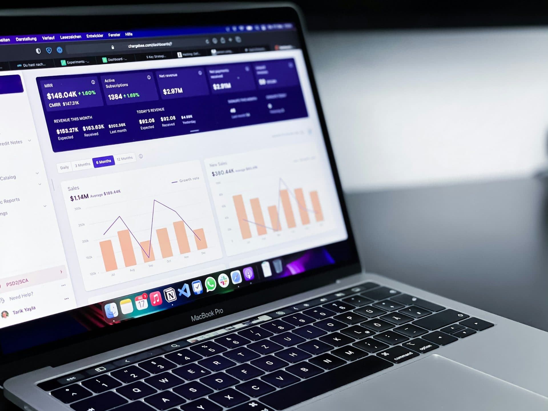 A laptop displaying a data analytics dashboard